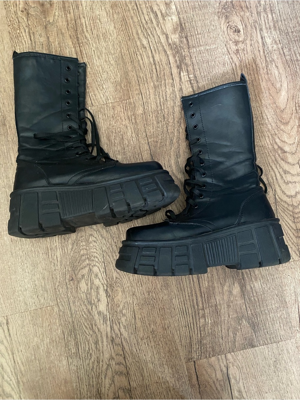 Chunky Lug Black Combat Platform Boots